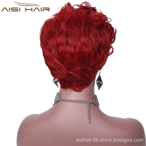 Aisi Hair New Style Short Synthetic Red Curly Pixie Cut Wig